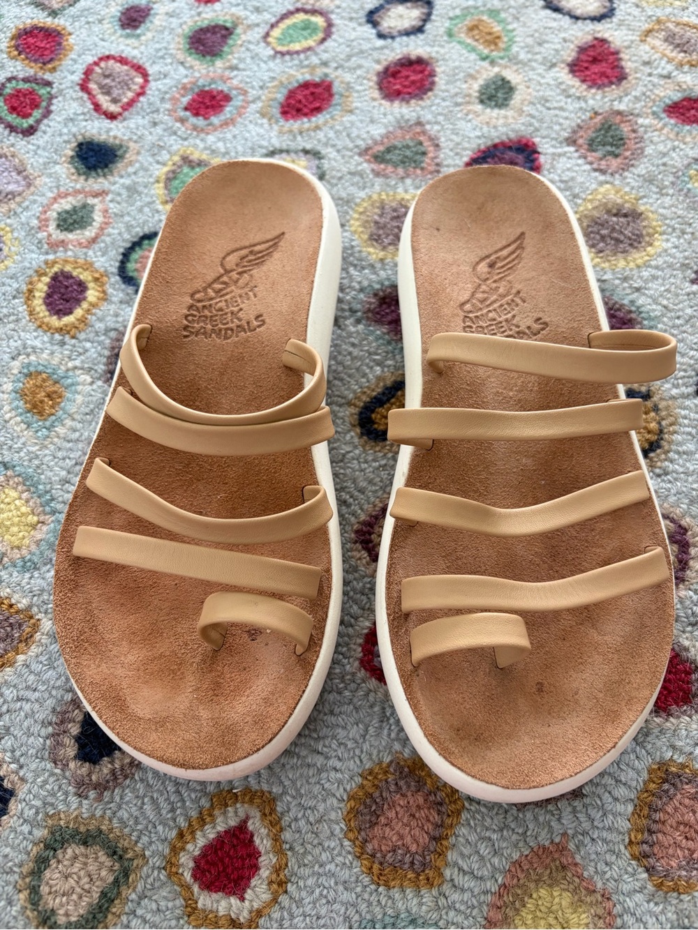 Ancient Greek Sandals Women’s Beige Multi-Strap Slide Sandals size US 6 | Eur 36